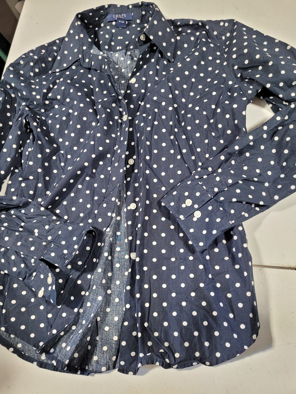 Chaps Navy Blue Polka Dot Button-Down Shirt